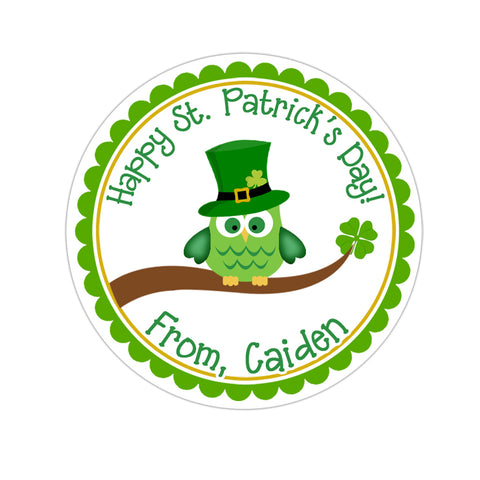 St Patricks Day Owl Personalized Sticker