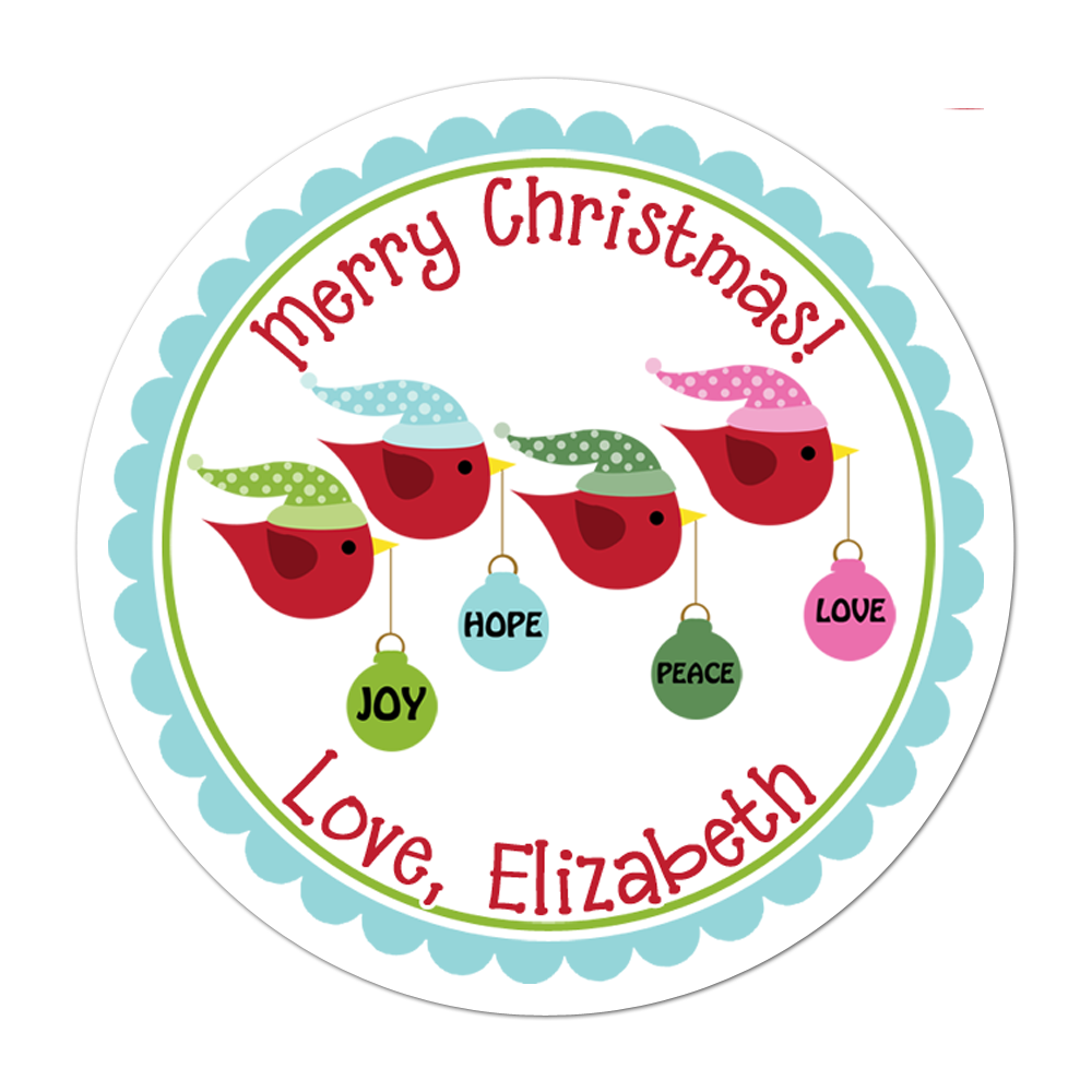 Joy Peace Hope Love Birds Personalized Sticker Christmas Stickers - INKtropolis