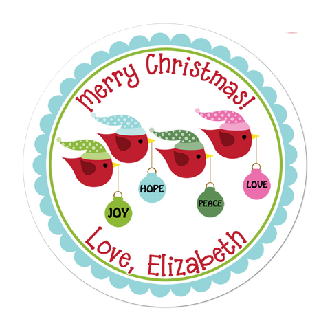 Joy Peace Hope Love Birds Personalized Holiday Gift Sticker