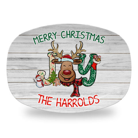 Personalized Christmas Holiday Platter, Serving Tray - Reindeer Joy