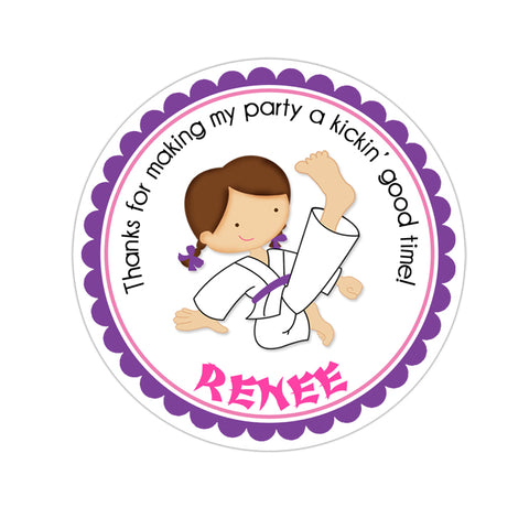 Karate Girl Personalized Birthday Favor Sticker