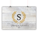 Wedding Guest Book Alternative Poster, Print, Framed or Canvas - Distressed Laurel Monogram  - 200 Signatures White Washed Wood - Choose Your Colors wedding guest book alternative - INKtropolis