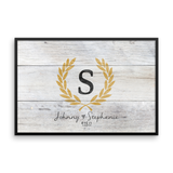 Wedding Guest Book Alternative Poster, Print, Framed or Canvas - Distressed Laurel Monogram  - 200 Signatures White Washed Wood - Choose Your Colors wedding guest book alternative - INKtropolis