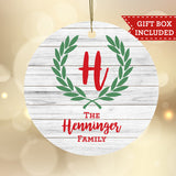 Personalized Monogram Christmas Ornament - Laurel Wreath