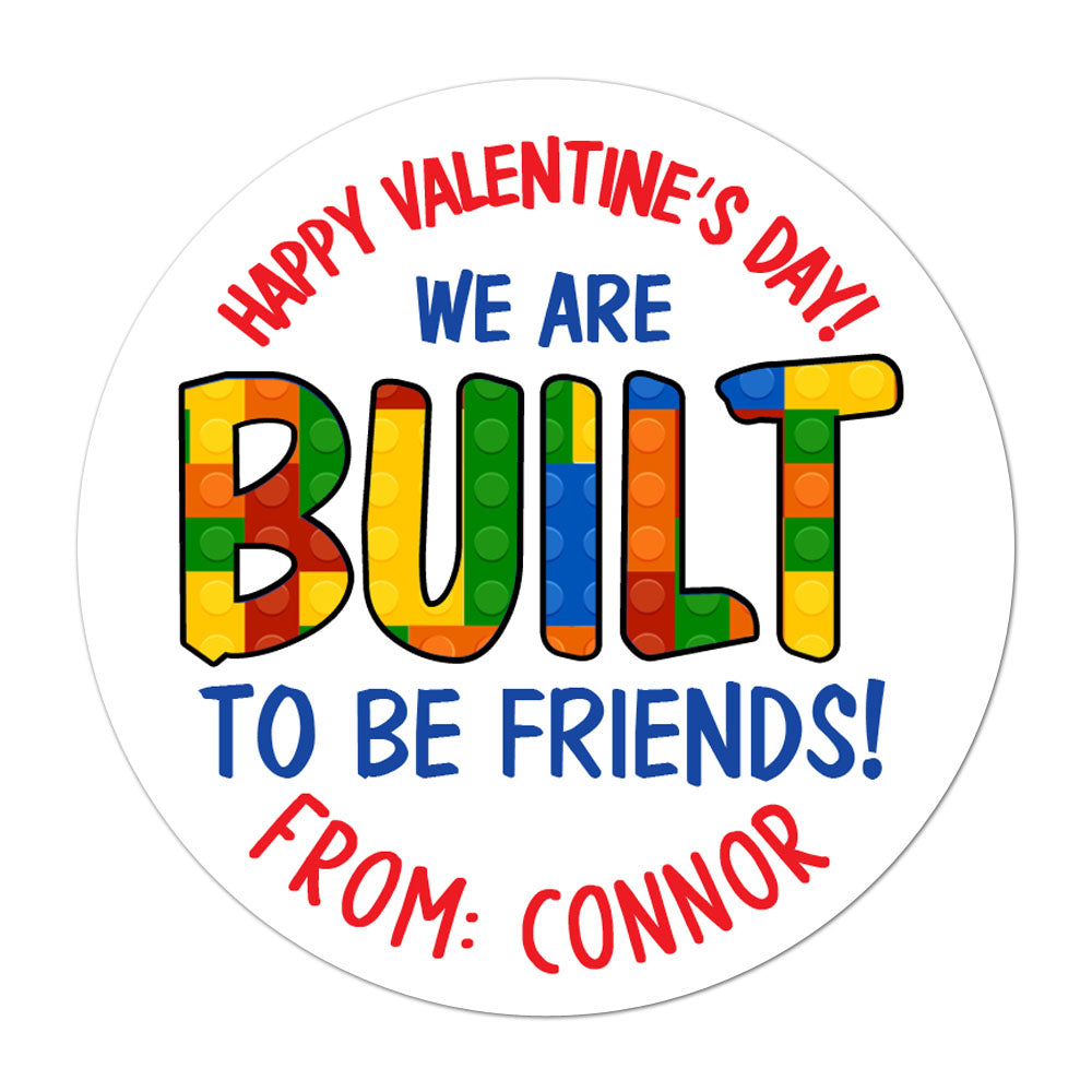We're Built to be Friends Building Blocks Personalized Valentines Day Sticker