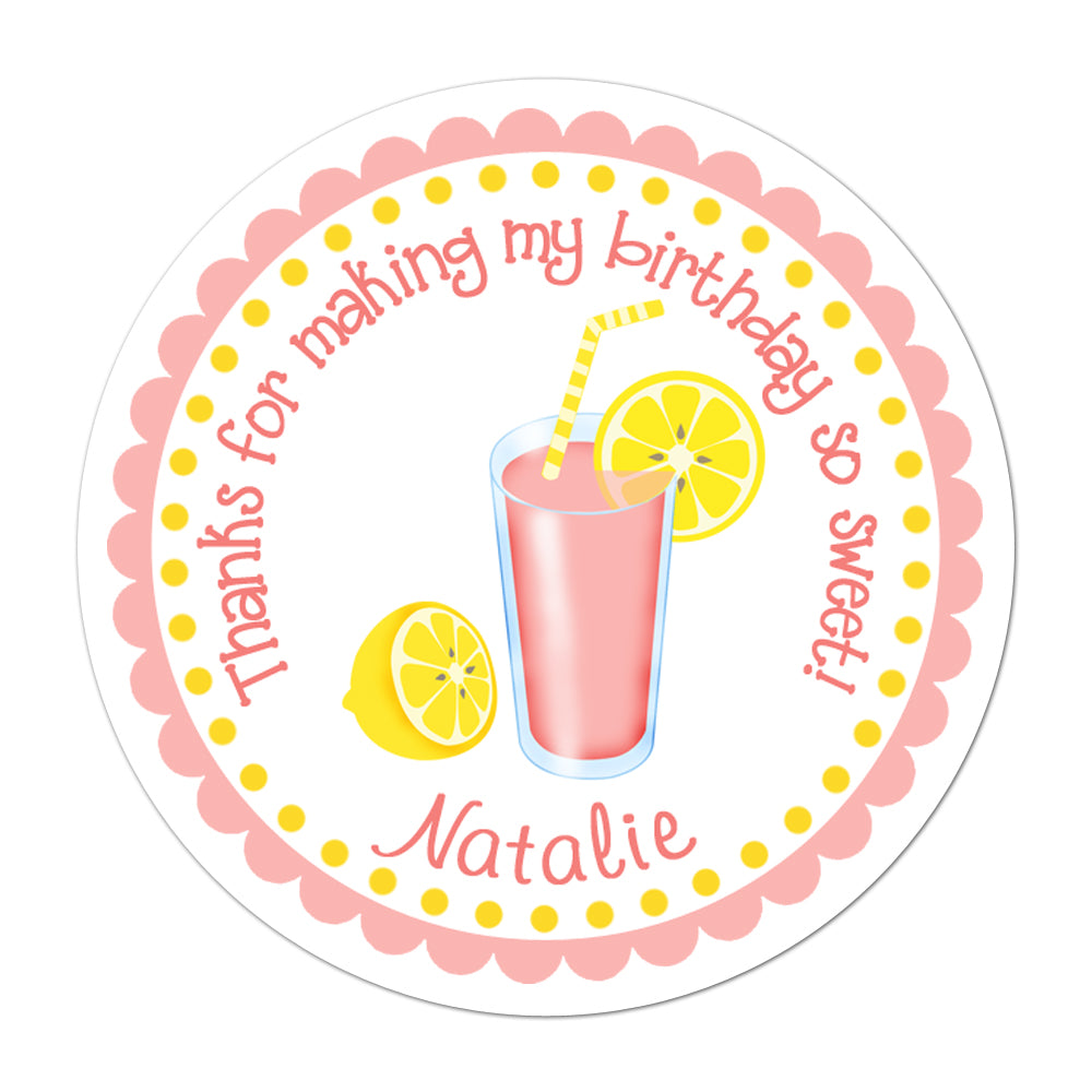 Pink Lemonade Personalized Sticker Birthday Stickers - INKtropolis