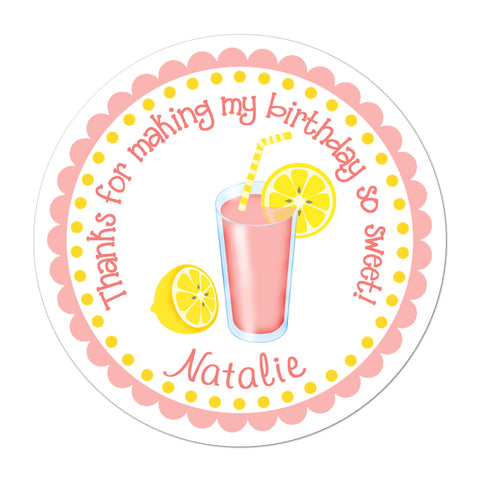 Poppin Pink Lemonade Personalized Birthday Favor Sticker