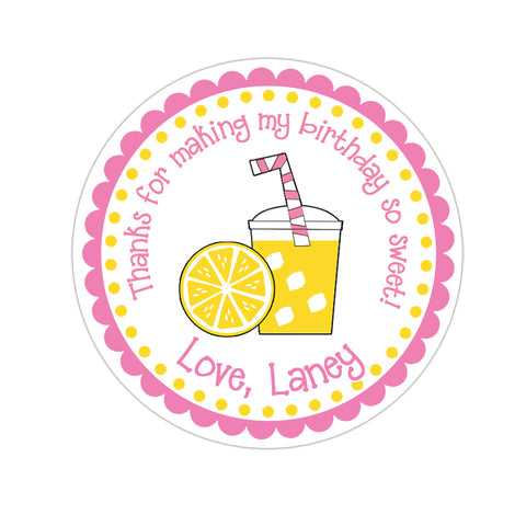 Pink Lemonade Personalized Birthday Favor Sticker