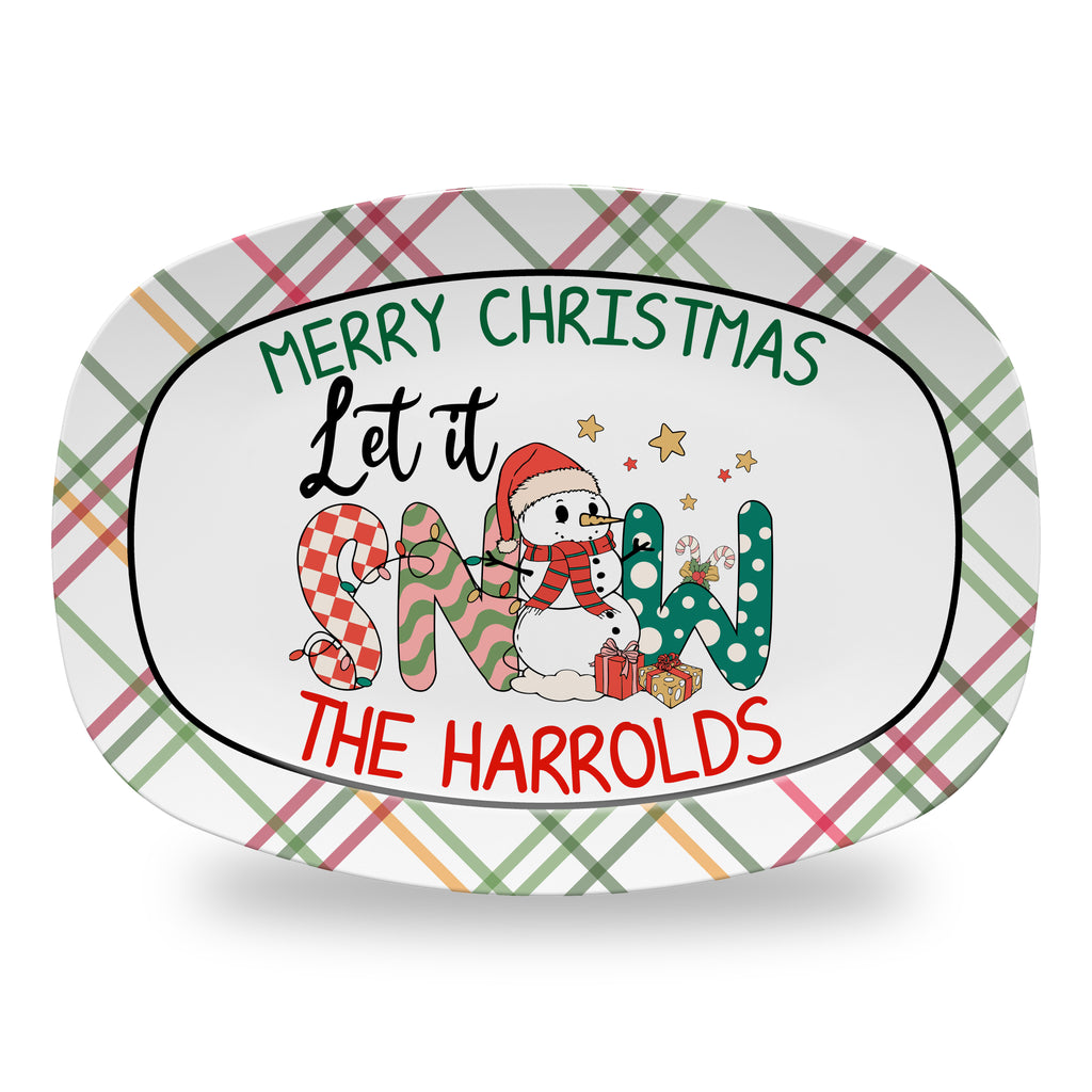 Personalized Christmas Holiday Platter, Serving Tray - Let It Snow