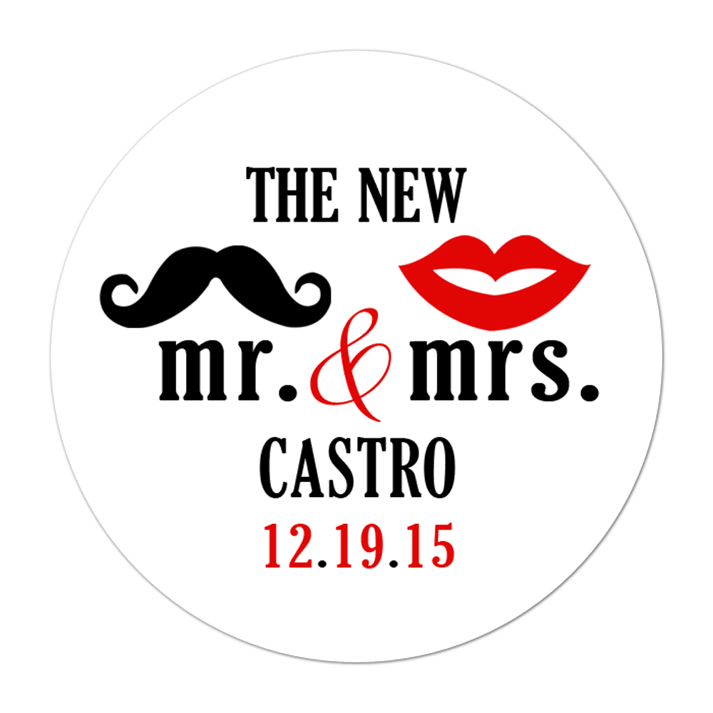 Lips and Mustache Personalized Sticker Wedding Stickers - INKtropolis