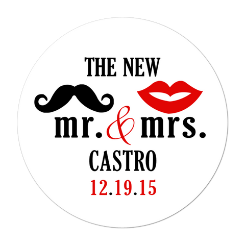 Lips and Mustache Personalized Wedding Favor Sticker