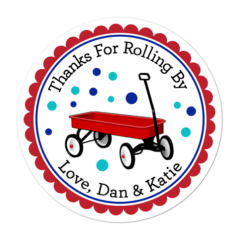 Little Red Wagon Personalized Birthday Favor Sticker