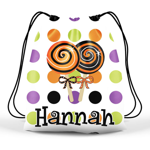 Personalized Halloween Trick Or Treat Bag, Kids Drawstring Bag - Lollipops