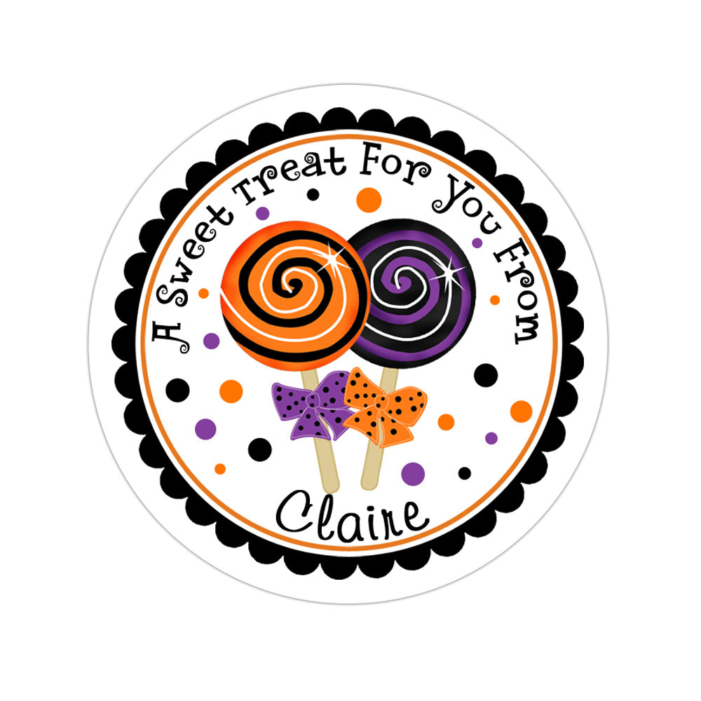 Purple And Orange Lollipops Personalized Sticker Halloween Stickers - INKtropolis