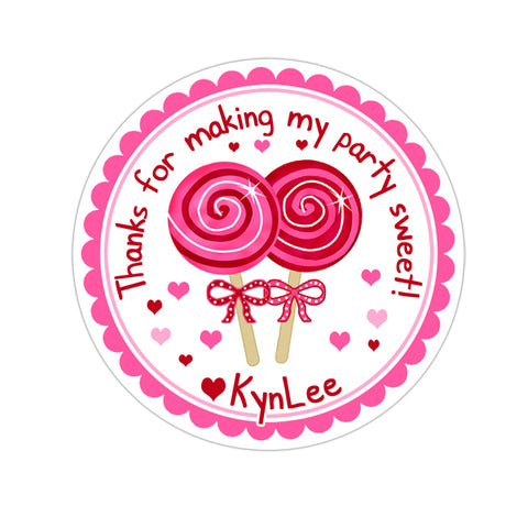 Pink and Red Lollipops Personalized Birthday Favor Sticker