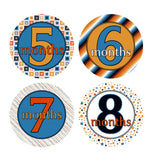 Blue, Orange, Black & White Patterned Monthly Baby Stickers onesie sticker - INKtropolis