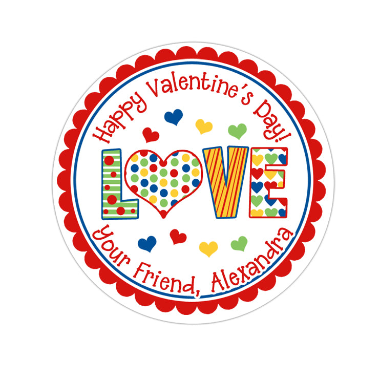 Multi Color LOVE Pattern Valentines Day Personalized Sticker Valentines Day Stickers - INKtropolis