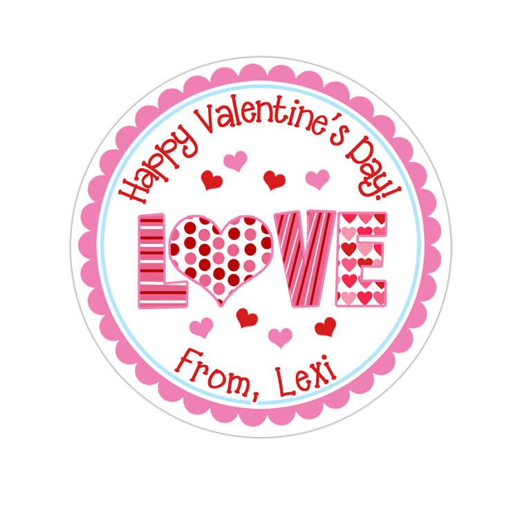 Pink LOVE Pattern Valentines Day Personalized Sticker Valentines Day Stickers - INKtropolis