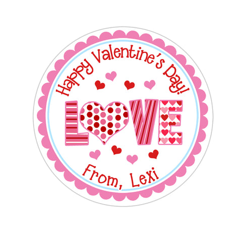 Pink LOVE Pattern Personalized Valentines Day Sticker