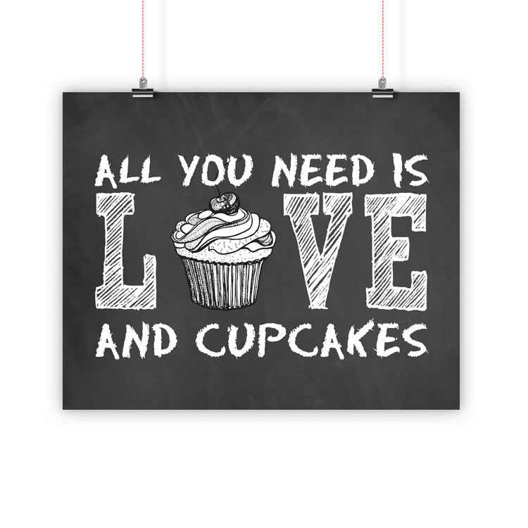 Love And Cupcakes Kitchen Artwork, Poster, Print, Framed or Canvas - Chalkboard Style kitchen art - INKtropolis