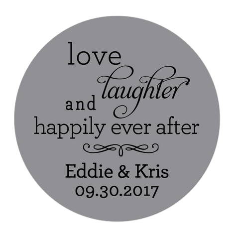 Love Laughter and Happily Ever After Personalized Wedding Favor Sticker