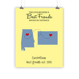 Best Friend Christmas Gift, Long Distance Relationship Map, Print, Framed or Canvas map - INKtropolis