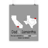 Father's Day Christmas Gift, Long Distance Relationship Map, Father and Son, Daughter, Print, Framed or Canvas map - INKtropolis