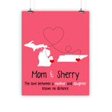 Birthday Christmas Gift For Mom Father Long Distance Relationship Map, Mother and Son, Daughter, Print, Framed or Canvas map - INKtropolis