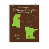 Father's Day Christmas Gift, Long Distance Relationship Map, Father and Daughter, Print, Framed or Canvas … map - INKtropolis