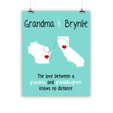 Grandparent's Day Gift, Long Distance Relationship Map, Grandma, Grandpa, Print, Framed or Canvas … map - INKtropolis