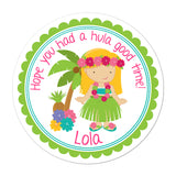 Blonde Haired Luau Girl Personalized Sticker Birthday Stickers - INKtropolis