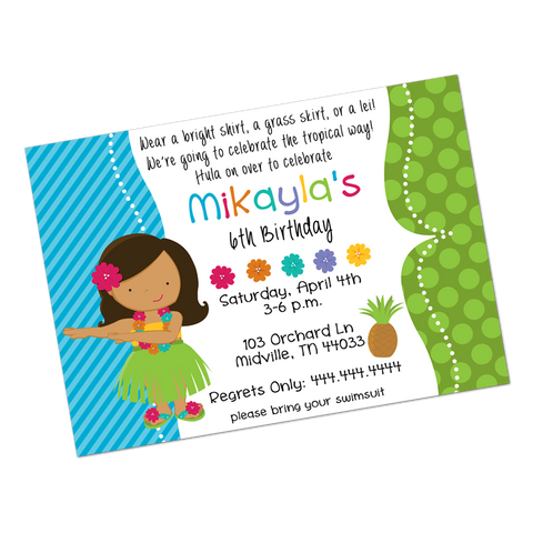 Brunette Luau Girl Digital Birthday Invitation