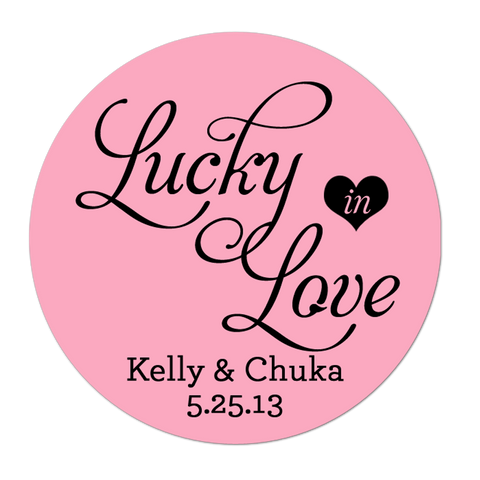 Lucky In Love Heart Personalized Wedding Favor Sticker
