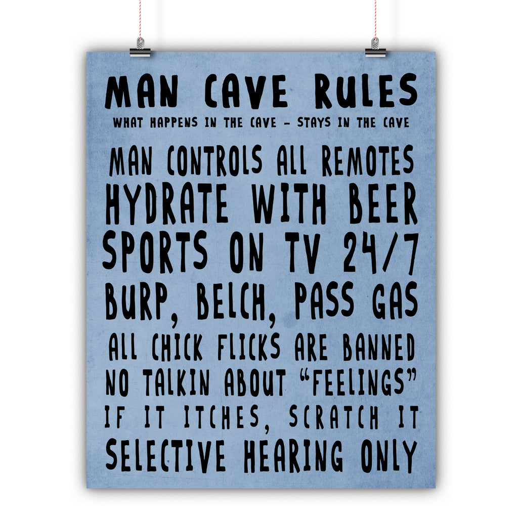 Man Cave Rules Print, Framed or Canvas other art - INKtropolis