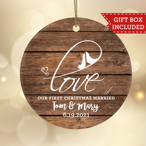 Personalized Our First Christmas Married Ornament - Love Birds In Love