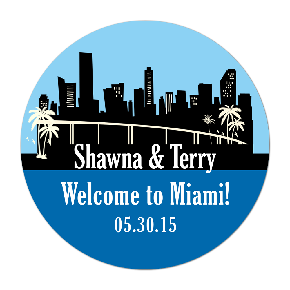 Miami Florida Skyline Personalized Sticker Wedding Stickers - INKtropolis