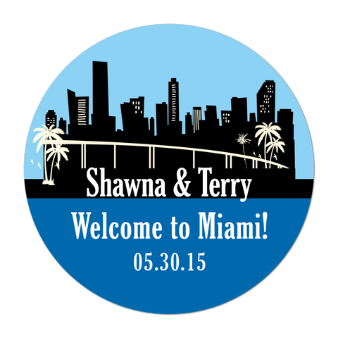 Miami Skyline Personalized Destination Wedding Favor Sticker
