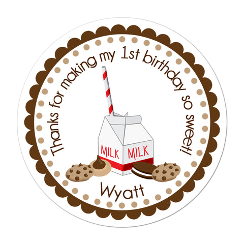 Milk Carton and Cookies Personalized Birthday Favor Sticker