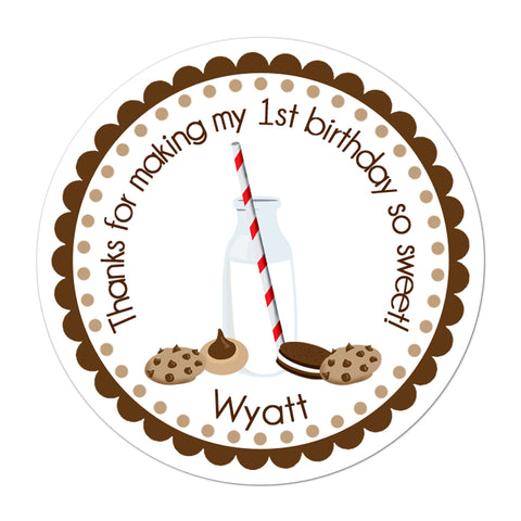 Milk Glass and Cookies Personalized Birthday Favor Sticker