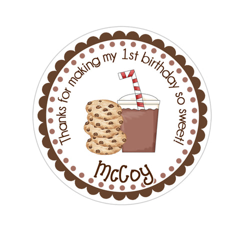 Chocolate Milk and Cookies Personalized Birthday Favor Sticker