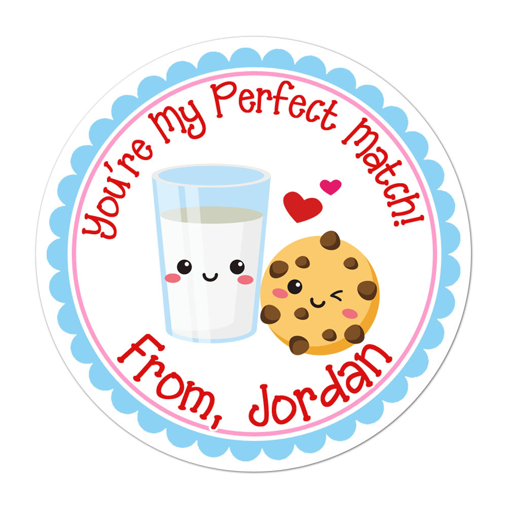 Milk and Cookies Personalized Valentines Day Sticker