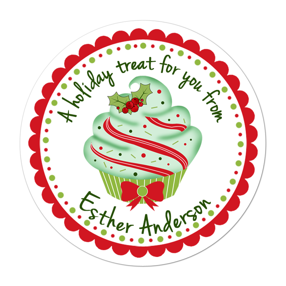 Cupcake Green Frosting Personalized Sticker Christmas Stickers - INKtropolis