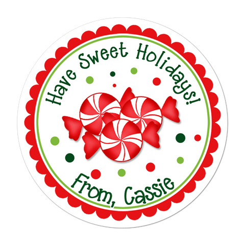 Peppermint Candy Personalized Christmas Gift Sticker