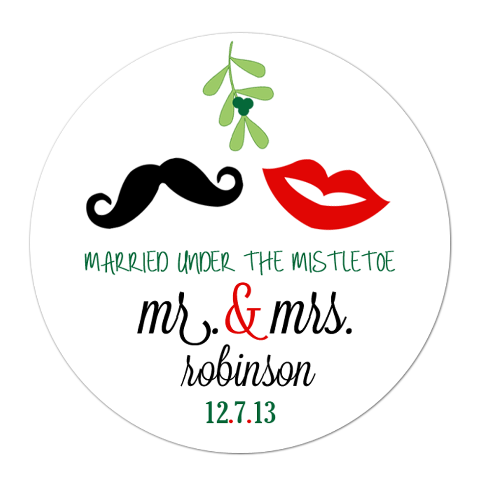 Mistletoe Lips and Mustche Personalized Sticker Wedding Stickers - INKtropolis