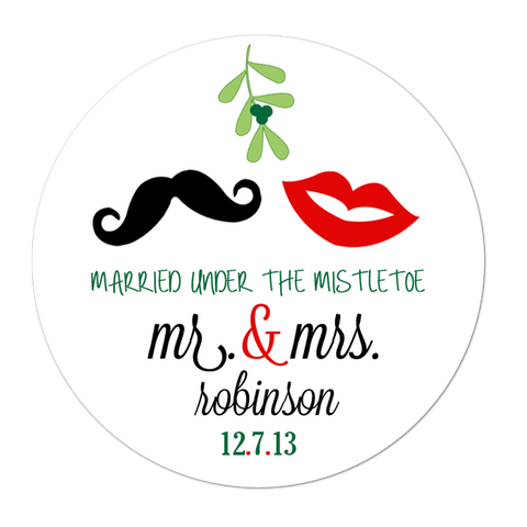 Mistletoe Lips and Mustche Personalized Wedding Favor Sticker