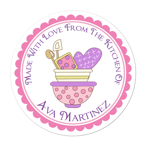 Pink and Purple Mixing Bowls Personalized Kitchen Label