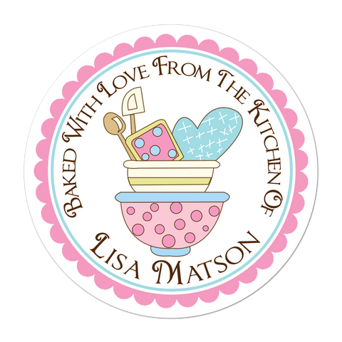 Pastel Mixing Bowls Personalized Kitchen Label