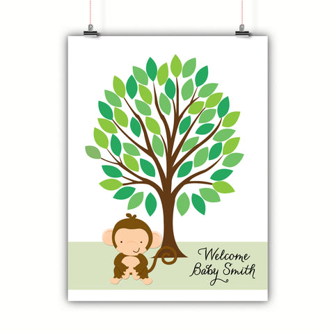 Personalized Baby Shower Guest Book Alternative - Monkey