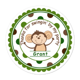 Monkey Wide Polka Dot Border Personalized Sticker Birthday Stickers - INKtropolis