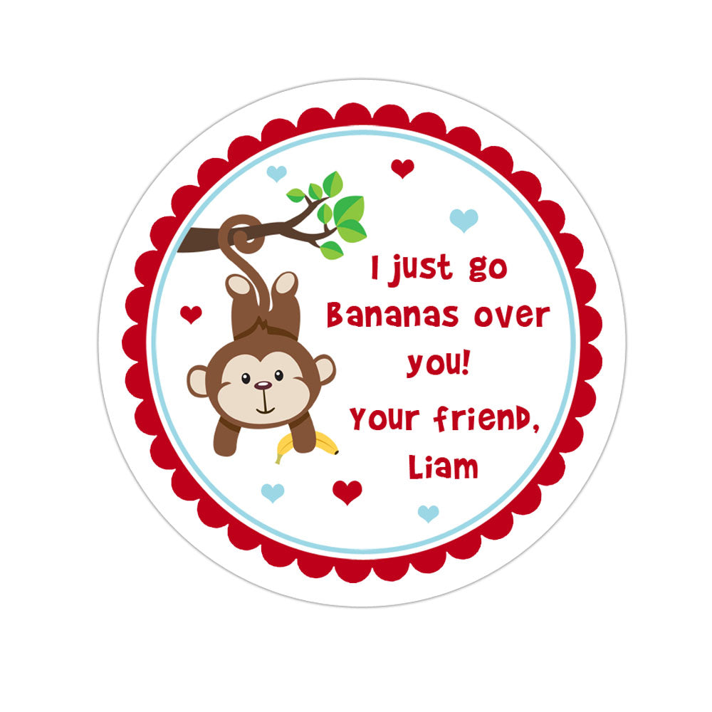 Monkey Boy Valentines Day Personalized Sticker Valentines Day Stickers - INKtropolis